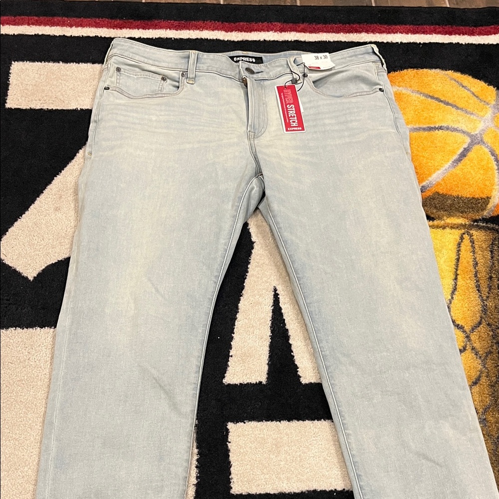 Express Men’s Hyper Stretch Light Blue Slim Denim Jeans Size 38/30